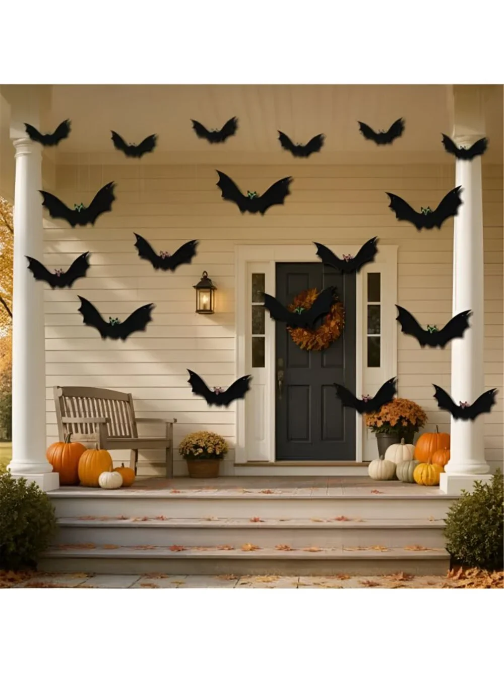 Hanging Bats Halloween Decorations, 3 Sizes Plastic Flying Bat Cutouts with
